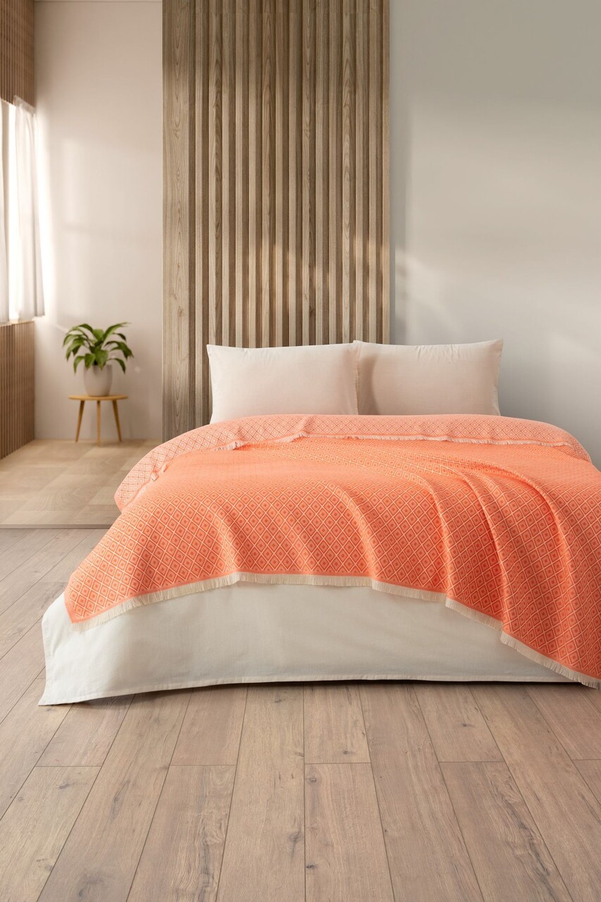 Cuvertura matlasata dubla, L'essentiel Maison, Diamonds, Portocaliu - imagine 4